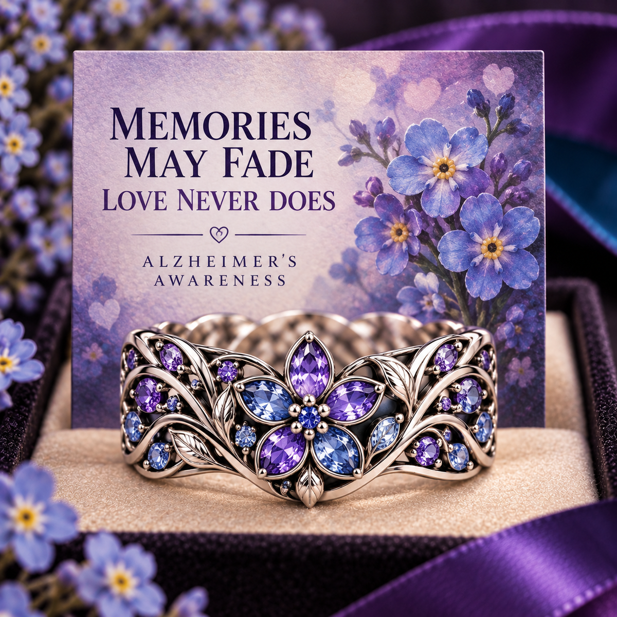 Alzheimer’s Awareness Flower Ring