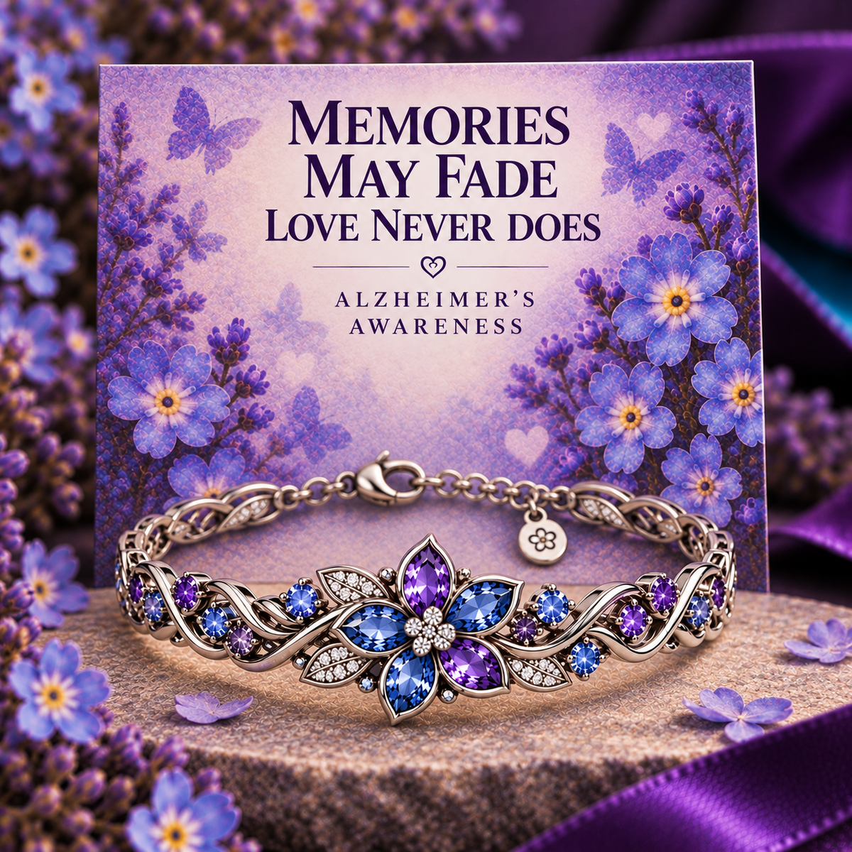 Alzheimer’s Awareness Flower Bracelet