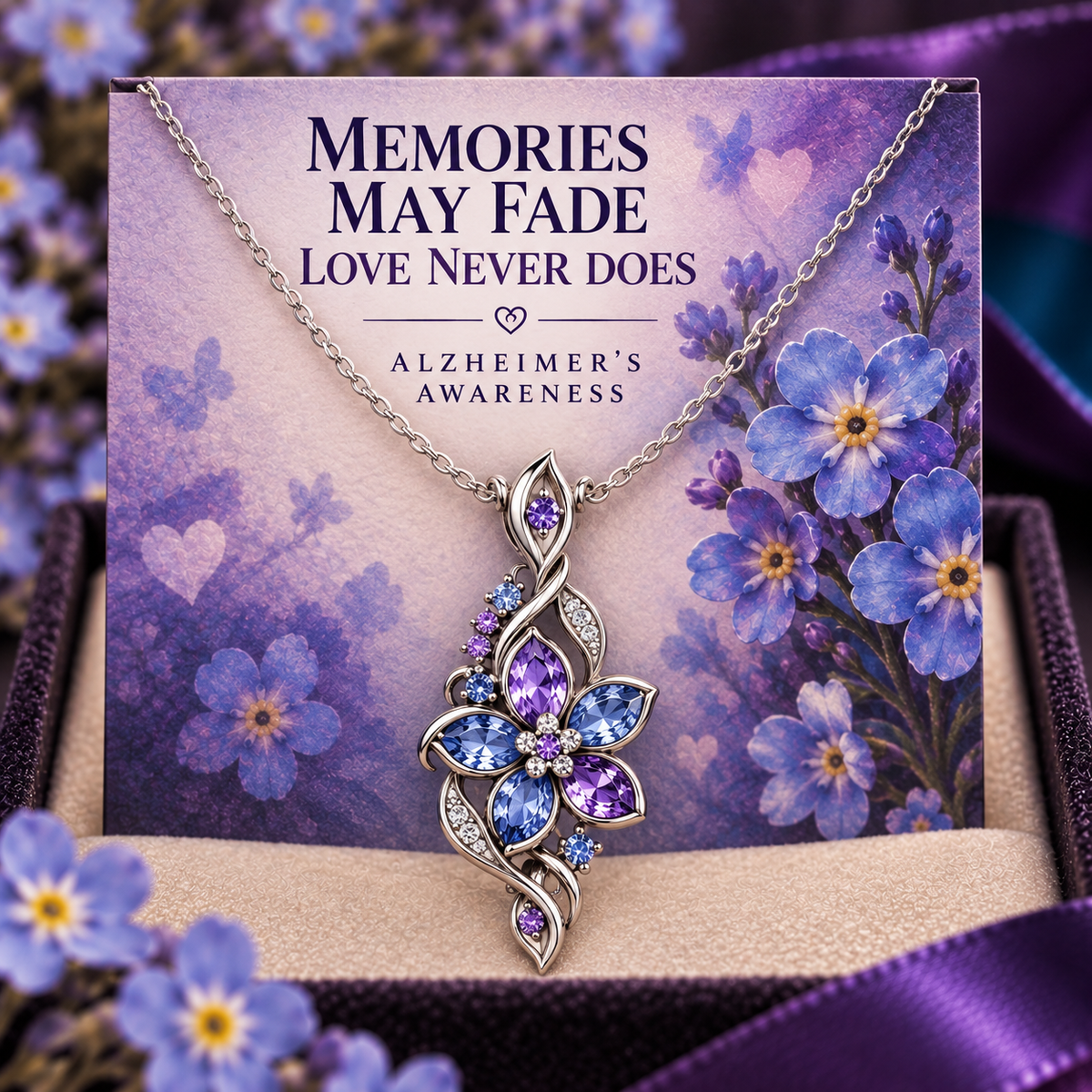 Alzheimer’s Awareness Flower Necklace